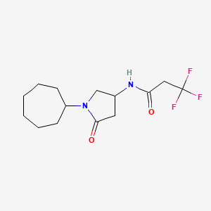 molecular formula C14H21F3N2O2 B6046468 N-(1-cycloheptyl-5-oxo-3-pyrrolidinyl)-3,3,3-trifluoropropanamide 