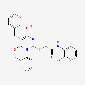 molecular formula C27H25N3O4S B604647 2-{[5-benzyl-4-hydroxy-1-(2-methylphenyl)-6-oxo-1,6-dihydro-2-pyrimidinyl]sulfanyl}-N-(2-methoxyphenyl)acetamide CAS No. 372494-61-6