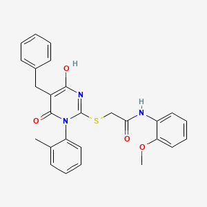 2-{[5-benzyl-4-hydroxy-1-(2-methylphenyl)-6-oxo-1,6-dihydropyrimidin-2-yl]sulfanyl}-N-(2-methoxyphenyl)acetamide