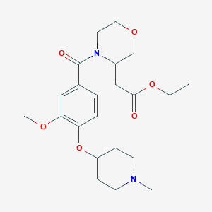 molecular formula C22H32N2O6 B6046502 ethyl (4-{3-methoxy-4-[(1-methyl-4-piperidinyl)oxy]benzoyl}-3-morpholinyl)acetate 