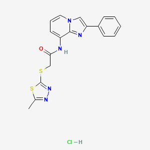 molecular formula C18H16ClN5OS2 B6046510 2-[(5-methyl-1,3,4-thiadiazol-2-yl)thio]-N-(2-phenylimidazo[1,2-a]pyridin-8-yl)acetamide hydrochloride 