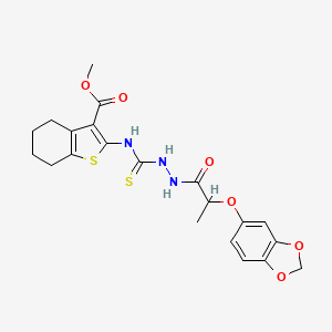 molecular formula C21H23N3O6S2 B6046513 methyl 2-[({2-[2-(1,3-benzodioxol-5-yloxy)propanoyl]hydrazino}carbonothioyl)amino]-4,5,6,7-tetrahydro-1-benzothiophene-3-carboxylate 