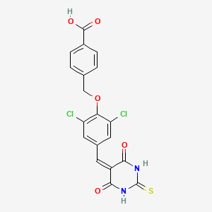 molecular formula C19H12Cl2N2O5S B6046551 4-({2,6-dichloro-4-[(4,6-dioxo-2-thioxotetrahydro-5(2H)-pyrimidinylidene)methyl]phenoxy}methyl)benzoic acid 