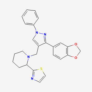 molecular formula C25H24N4O2S B6046572 1-{[3-(1,3-benzodioxol-5-yl)-1-phenyl-1H-pyrazol-4-yl]methyl}-2-(1,3-thiazol-2-yl)piperidine 