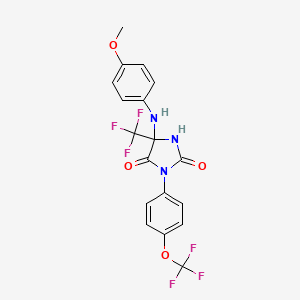 molecular formula C18H13F6N3O4 B6046629 5-[(4-methoxyphenyl)amino]-3-[4-(trifluoromethoxy)phenyl]-5-(trifluoromethyl)imidazolidine-2,4-dione 