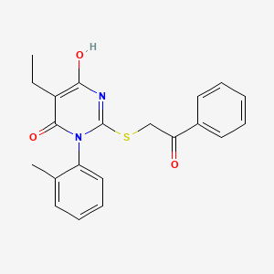 molecular formula C21H20N2O3S B6046698 5-ethyl-6-hydroxy-3-(2-methylphenyl)-2-[(2-oxo-2-phenylethyl)thio]-4(3H)-pyrimidinone 