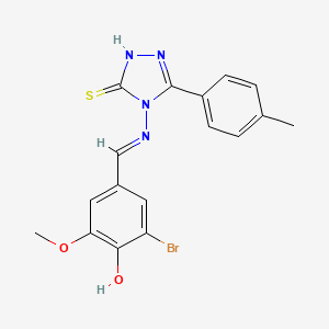 molecular formula C17H15BrN4O2S B604677 2-bromo-6-methoxy-4-({[3-(4-methylphenyl)-5-sulfanyl-4H-1,2,4-triazol-4-yl]imino}methyl)phenol CAS No. 354540-70-8
