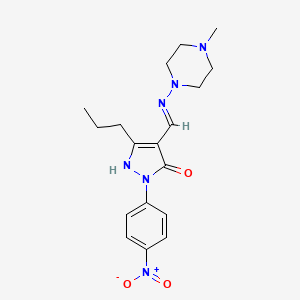 4-{(E)-1-[(4-METHYLPIPERAZINO)AMINO]METHYLIDENE}-2-(4-NITROPHENYL)-5-PROPYL-2,4-DIHYDRO-3H-PYRAZOL-3-ONE