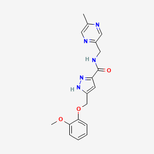 molecular formula C18H19N5O3 B6046857 5-[(2-methoxyphenoxy)methyl]-N-[(5-methyl-2-pyrazinyl)methyl]-1H-pyrazole-3-carboxamide 
