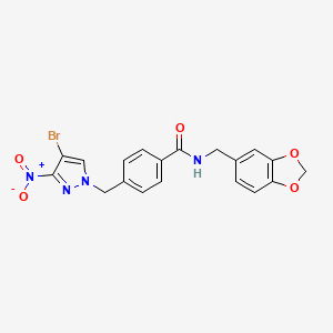 molecular formula C19H15BrN4O5 B6047072 N-(1,3-benzodioxol-5-ylmethyl)-4-[(4-bromo-3-nitro-1H-pyrazol-1-yl)methyl]benzamide 