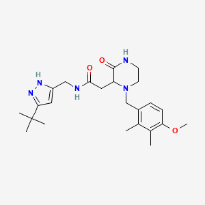molecular formula C24H35N5O3 B6047090 N-[(5-tert-butyl-1H-pyrazol-3-yl)methyl]-2-[1-(4-methoxy-2,3-dimethylbenzyl)-3-oxo-2-piperazinyl]acetamide 