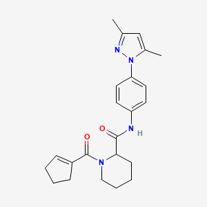molecular formula C23H28N4O2 B6047133 1-(1-cyclopenten-1-ylcarbonyl)-N-[4-(3,5-dimethyl-1H-pyrazol-1-yl)phenyl]-2-piperidinecarboxamide 