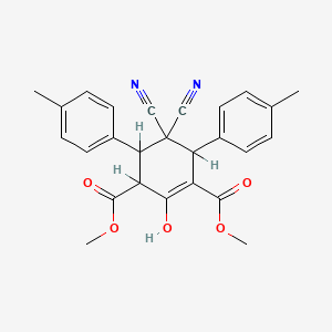 molecular formula C26H24N2O5 B604727 Dimethyl 5,5-dicyano-2-hydroxy-4,6-bis(4-methylphenyl)-1-cyclohexene-1,3-dicarboxylate CAS No. 547769-61-9