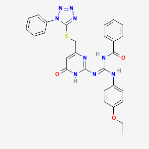 molecular formula C28H25N9O3S B6047327 N-{[(4-ethoxyphenyl)amino][(4-oxo-6-{[(1-phenyl-1H-tetrazol-5-yl)thio]methyl}-1,4-dihydro-2-pyrimidinyl)amino]methylene}benzamide 