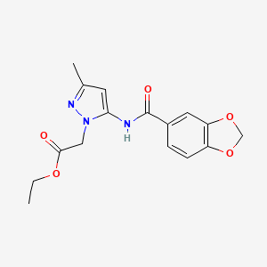 molecular formula C16H17N3O5 B6047334 ethyl {5-[(1,3-benzodioxol-5-ylcarbonyl)amino]-3-methyl-1H-pyrazol-1-yl}acetate 