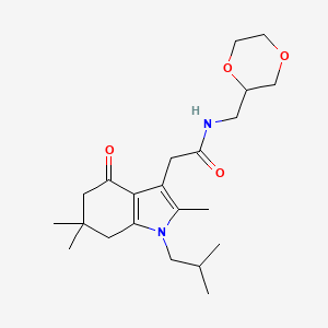 molecular formula C22H34N2O4 B6047439 N-(1,4-dioxan-2-ylmethyl)-2-(1-isobutyl-2,6,6-trimethyl-4-oxo-4,5,6,7-tetrahydro-1H-indol-3-yl)acetamide 
