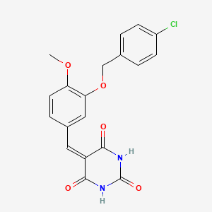 molecular formula C19H15ClN2O5 B6047499 5-{3-[(4-chlorobenzyl)oxy]-4-methoxybenzylidene}-2,4,6(1H,3H,5H)-pyrimidinetrione 