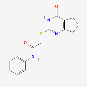 molecular formula C15H15N3O2S B6047567 2-[(4-oxo-4,5,6,7-tetrahydro-3H-cyclopenta[d]pyrimidin-2-yl)thio]-N-phenylacetamide 