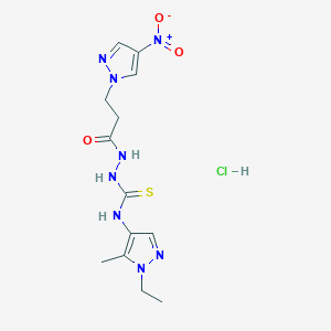 molecular formula C13H19ClN8O3S B6047642 N-(1-ethyl-5-methyl-1H-pyrazol-4-yl)-2-[3-(4-nitro-1H-pyrazol-1-yl)propanoyl]hydrazinecarbothioamide hydrochloride 