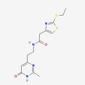 molecular formula C14H18N4O2S2 B6047645 2-[2-(ethylthio)-1,3-thiazol-4-yl]-N-[2-(2-methyl-6-oxo-1,6-dihydropyrimidin-4-yl)ethyl]acetamide 