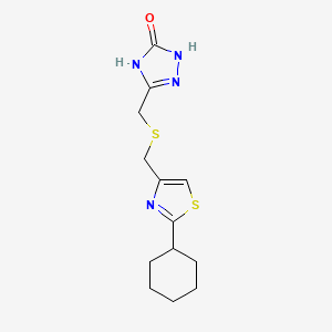 molecular formula C13H18N4OS2 B6047908 5-({[(2-cyclohexyl-1,3-thiazol-4-yl)methyl]thio}methyl)-2,4-dihydro-3H-1,2,4-triazol-3-one 