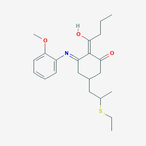 molecular formula C22H31NO3S B6047918 2-butyryl-5-[2-(ethylthio)propyl]-3-[(2-methoxyphenyl)amino]-2-cyclohexen-1-one 
