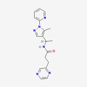 molecular formula C18H20N6O B6047931 N-{1-[5-methyl-1-(2-pyridinyl)-1H-pyrazol-4-yl]ethyl}-3-(2-pyrazinyl)propanamide 