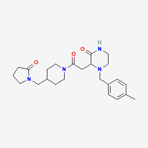 molecular formula C24H34N4O3 B6047978 4-(4-methylbenzyl)-3-(2-oxo-2-{4-[(2-oxo-1-pyrrolidinyl)methyl]-1-piperidinyl}ethyl)-2-piperazinone 