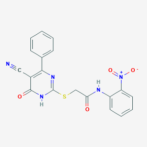 molecular formula C19H13N5O4S B6048050 2-[(5-cyano-6-oxo-4-phenyl-1,6-dihydro-2-pyrimidinyl)thio]-N-(2-nitrophenyl)acetamide 