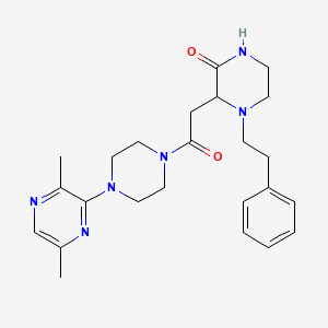 molecular formula C24H32N6O2 B6048107 3-{2-[4-(3,6-dimethyl-2-pyrazinyl)-1-piperazinyl]-2-oxoethyl}-4-(2-phenylethyl)-2-piperazinone 