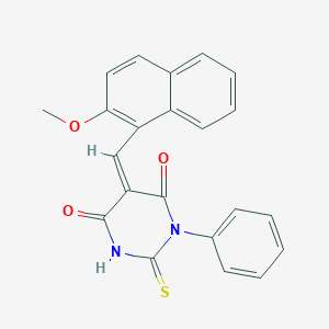molecular formula C22H16N2O3S B6048263 5-[(2-methoxy-1-naphthyl)methylene]-1-phenyl-2-thioxodihydro-4,6(1H,5H)-pyrimidinedione 