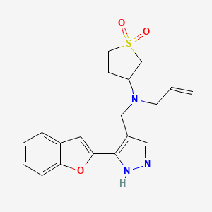 molecular formula C19H21N3O3S B6048319 N-allyl-N-{[3-(1-benzofuran-2-yl)-1H-pyrazol-4-yl]methyl}tetrahydro-3-thiophenamine 1,1-dioxide 