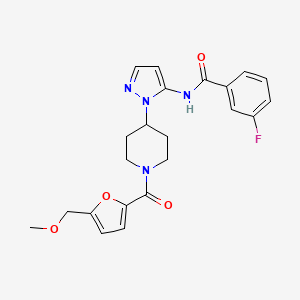 molecular formula C22H23FN4O4 B6048338 3-fluoro-N-(1-{1-[5-(methoxymethyl)-2-furoyl]-4-piperidinyl}-1H-pyrazol-5-yl)benzamide 