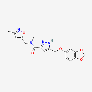 molecular formula C18H18N4O5 B6048384 5-[(1,3-benzodioxol-5-yloxy)methyl]-N-methyl-N-[(3-methyl-5-isoxazolyl)methyl]-1H-pyrazole-3-carboxamide 