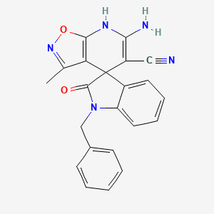 molecular formula C22H17N5O2 B6048552 6'-amino-1-benzyl-3'-methyl-2-oxo-1,2-dihydro-7'H-spiro[indole-3,4'-isoxazolo[5,4-b]pyridine]-5'-carbonitrile 