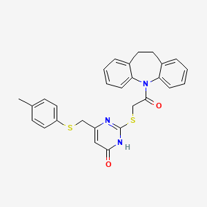 molecular formula C28H25N3O2S2 B6048557 2-{[2-(10,11-dihydro-5H-dibenzo[b,f]azepin-5-yl)-2-oxoethyl]thio}-6-{[(4-methylphenyl)thio]methyl}-4-pyrimidinol 