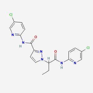 molecular formula C18H16Cl2N6O2 B6048701 N-(5-chloro-2-pyridinyl)-1-(1-{[(5-chloro-2-pyridinyl)amino]carbonyl}propyl)-1H-pyrazole-3-carboxamide 