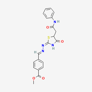 molecular formula C20H18N4O4S B6048719 methyl 4-{[5-(2-anilino-2-oxoethyl)-4-oxo-1,3-thiazolidin-2-ylidene]carbonohydrazonoyl}benzoate 