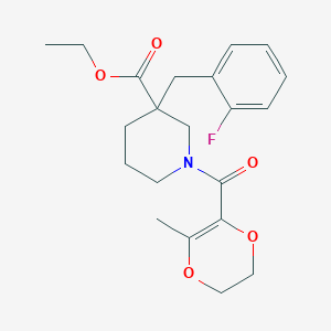 ethyl 3-(2-fluorobenzyl)-1-[(3-methyl-5,6-dihydro-1,4-dioxin-2-yl)carbonyl]-3-piperidinecarboxylate