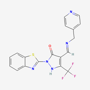 molecular formula C18H12F3N5OS B6048865 2-(1,3-benzothiazol-2-yl)-4-{[(4-pyridinylmethyl)amino]methylene}-5-(trifluoromethyl)-2,4-dihydro-3H-pyrazol-3-one 