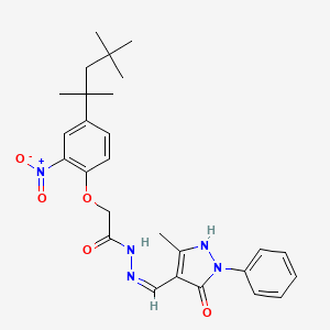 molecular formula C27H33N5O5 B6048916 N'-[(5-hydroxy-3-methyl-1-phenyl-1H-pyrazol-4-yl)methylene]-2-[2-nitro-4-(1,1,3,3-tetramethylbutyl)phenoxy]acetohydrazide 