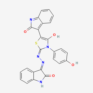 1H-indole-2,3-dione 3-{[3-(4-hydroxyphenyl)-4-oxo-5-(2-oxo-1,2-dihydro-3H-indol-3-ylidene)-1,3-thiazolidin-2-ylidene]hydrazone}