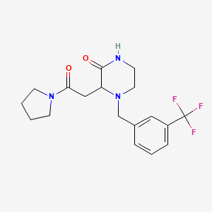 molecular formula C18H22F3N3O2 B6049061 3-[2-oxo-2-(1-pyrrolidinyl)ethyl]-4-[3-(trifluoromethyl)benzyl]-2-piperazinone 