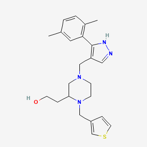 molecular formula C23H30N4OS B6049156 2-[4-{[3-(2,5-dimethylphenyl)-1H-pyrazol-4-yl]methyl}-1-(3-thienylmethyl)-2-piperazinyl]ethanol 