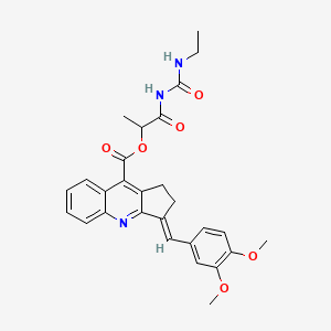 molecular formula C28H29N3O6 B604935 1-(3-乙基脲基)-1-氧代丙烷-2-基 3-(3,4-二甲氧基亚苄基)-2,3-二氢-1H-环戊[b]喹啉-9-羧酸酯 CAS No. 1565845-92-2