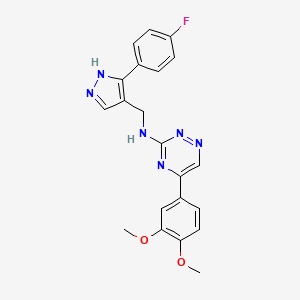 molecular formula C21H19FN6O2 B6049554 5-(3,4-dimethoxyphenyl)-N-{[3-(4-fluorophenyl)-1H-pyrazol-4-yl]methyl}-1,2,4-triazin-3-amine 