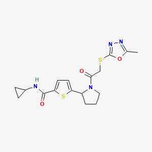 molecular formula C17H20N4O3S2 B6049648 N-cyclopropyl-5-(1-{[(5-methyl-1,3,4-oxadiazol-2-yl)thio]acetyl}-2-pyrrolidinyl)-2-thiophenecarboxamide 