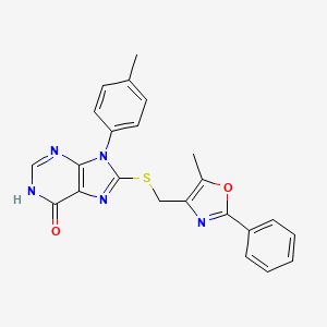 molecular formula C23H19N5O2S B6049681 9-(4-methylphenyl)-8-{[(5-methyl-2-phenyl-1,3-oxazol-4-yl)methyl]thio}-1,9-dihydro-6H-purin-6-one 