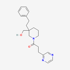 molecular formula C21H27N3O2 B6049849 {3-(2-phenylethyl)-1-[3-(2-pyrazinyl)propanoyl]-3-piperidinyl}methanol 