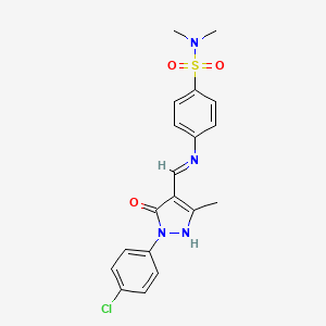 molecular formula C19H19ClN4O3S B6049851 4-({[1-(4-chlorophenyl)-3-methyl-5-oxo-1,5-dihydro-4H-pyrazol-4-ylidene]methyl}amino)-N,N-dimethylbenzenesulfonamide 